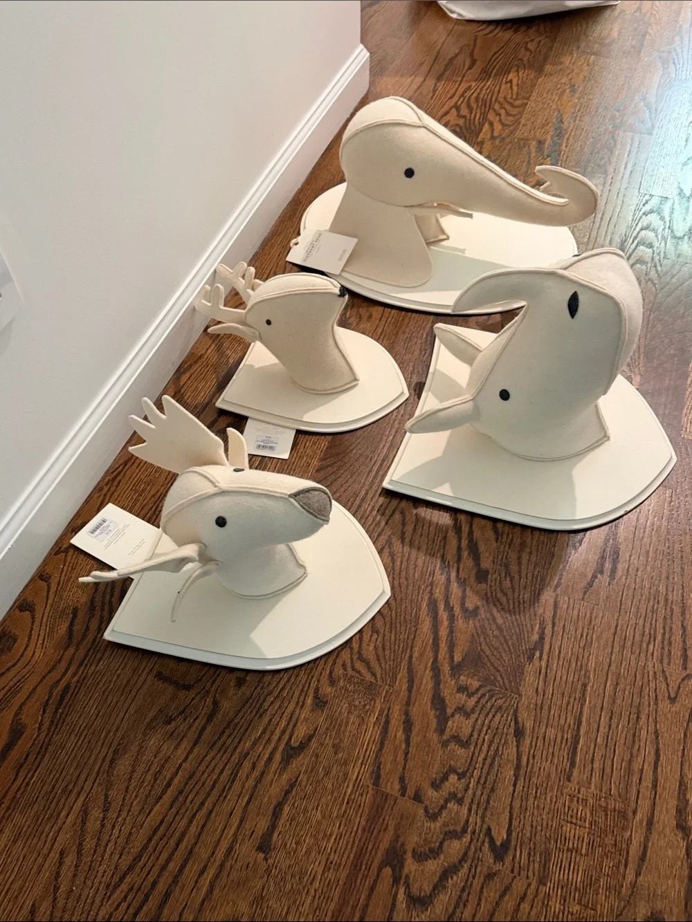 Restoration Hardware Cream Felt Animal Wall Mount Set